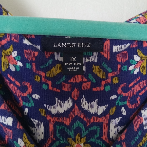 Land's End Size 1X Pop Over Mosaic Print Size 1X Sundress - Picture 7 of 11